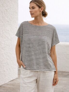 Christian Siriano Linen Top XL Striped Minimalist Luxury coastal summer